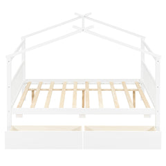 Full Size Wooden House Bed with Drawers, White(OLD SKU: LP000304AAK)