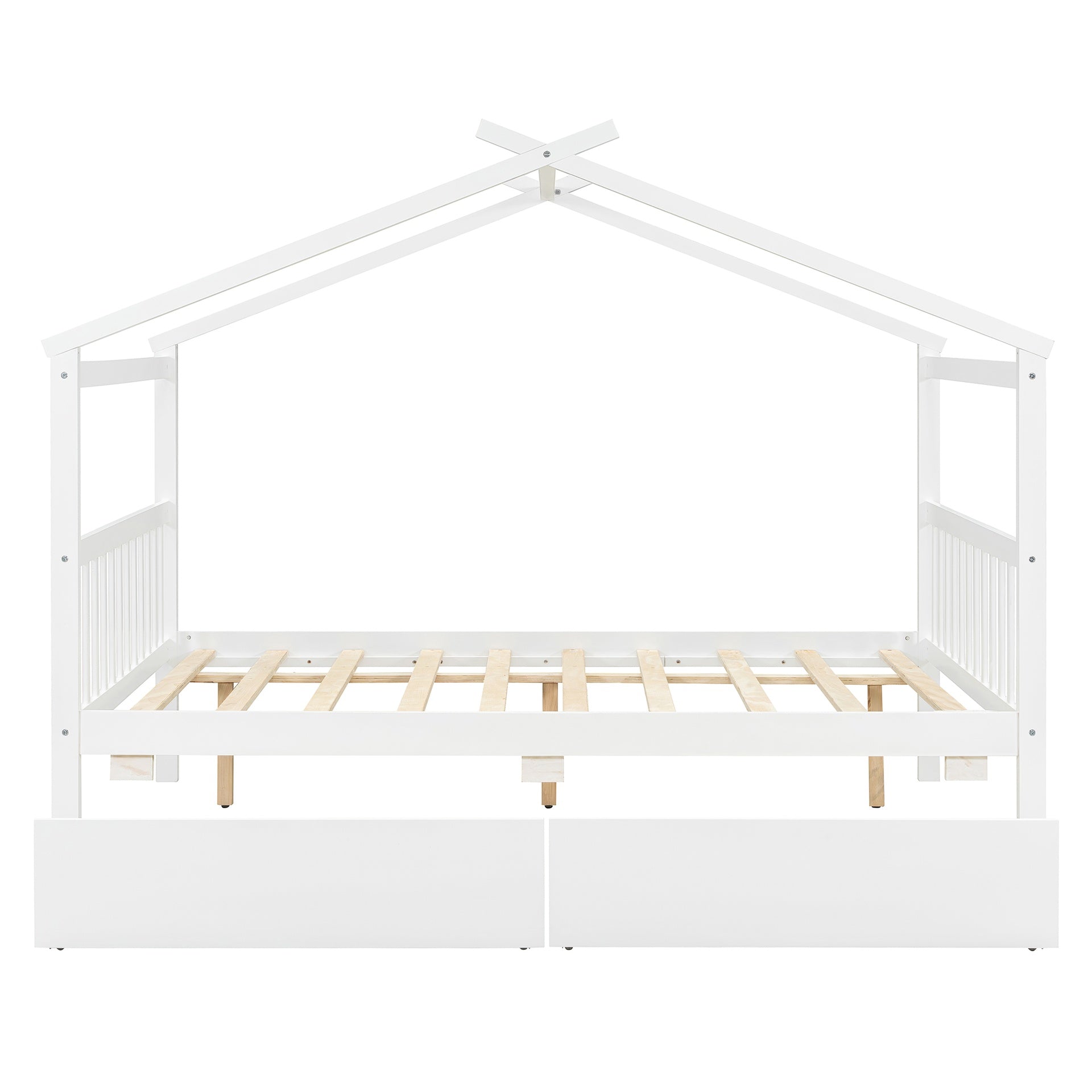 Full Size Wooden House Bed with Drawers, White(OLD SKU: LP000304AAK)