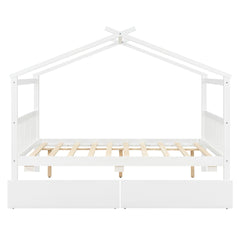 Full Size Wooden House Bed with Drawers, White(OLD SKU: LP000304AAK)