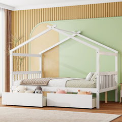 Full Size Wooden House Bed with Drawers, White(OLD SKU: LP000304AAK)