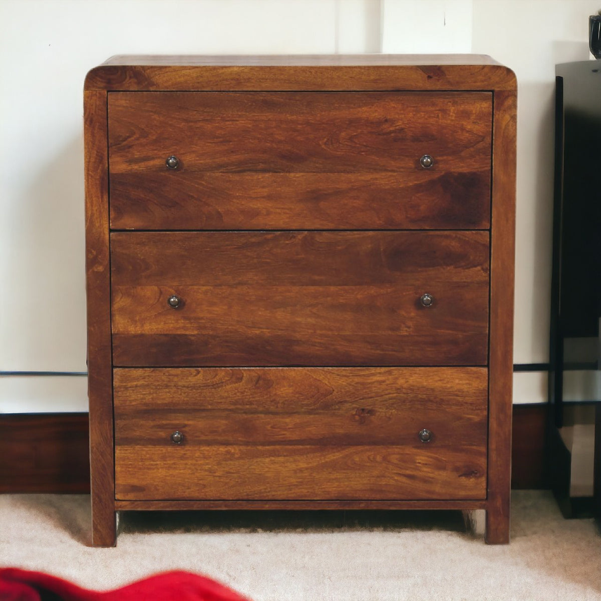 Solid Wood Aspen Chest, 3-Drawers, Chestnut, Brown