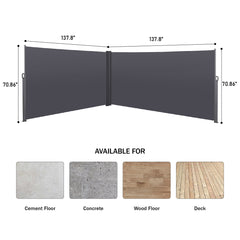 276" x 71''Retractable Side Awning, Waterproof & UV-Resistant,  Privacy Screen Divider Roll Up Balcony(Grey)