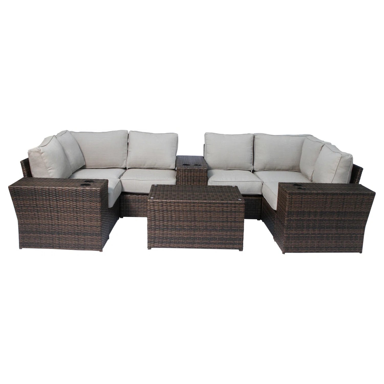 Fully Assembled 10-Piece Modular Wicker Patio Seating Set with Cushions – Seats 4 to 5