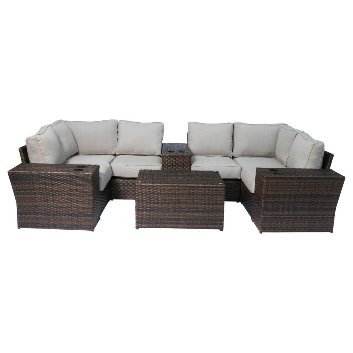 Fully Assembled 10-Piece Modular Wicker Patio Seating Set with Cushions – Seats 4 to 5