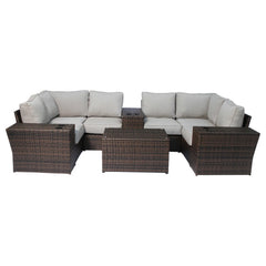 Fully Assembled 10-Piece Modular Wicker Patio Seating Set with Cushions – Seats 4 to 5