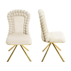 Dining Chairs Set of 2,Velvet Accent Chairs for Living Room, Vanity Chair with Gold Metal Legs, Upholstered Dining Chairs,360° swivel for bedroom,Living Room, Dining Room, Kitchen(Beige)