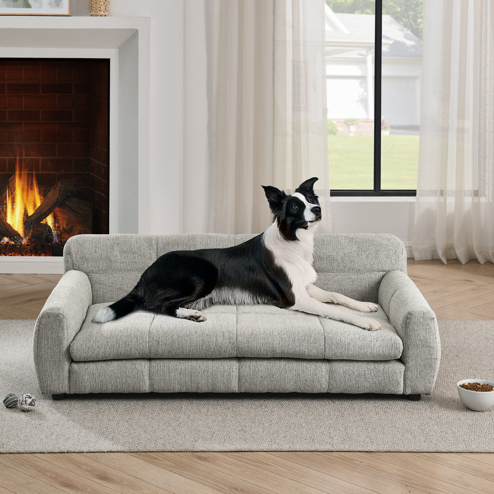 Soft and comfortable pet bed for big and oversized dogs, durable elevated dog sofa bed, comfortable dog sofa, modern and fashionable linen fabric dog sofa-Beige