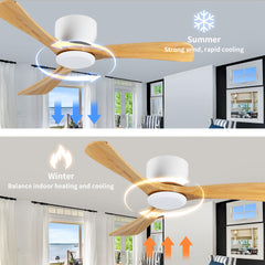 52 Inch Ceiling Fan no light with Remote Control, Low Profile Flush Mount Ceiling Fan without Light,Noiseless Reversible DC Motor with Timer