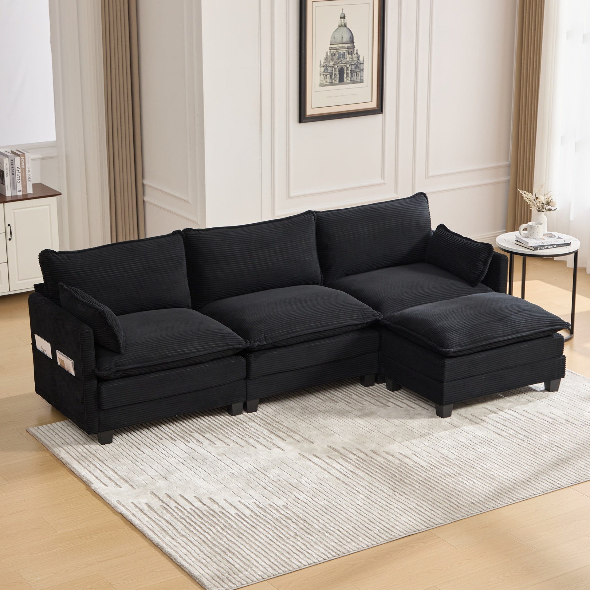 UNITED WE WIN  Oversized Modular Sectional Sofa with Movable Ottoman, 102 Inch 4 Seat Modern Corduroy Sofa Set, Convertible L Shaped Couch for Living Room and Office