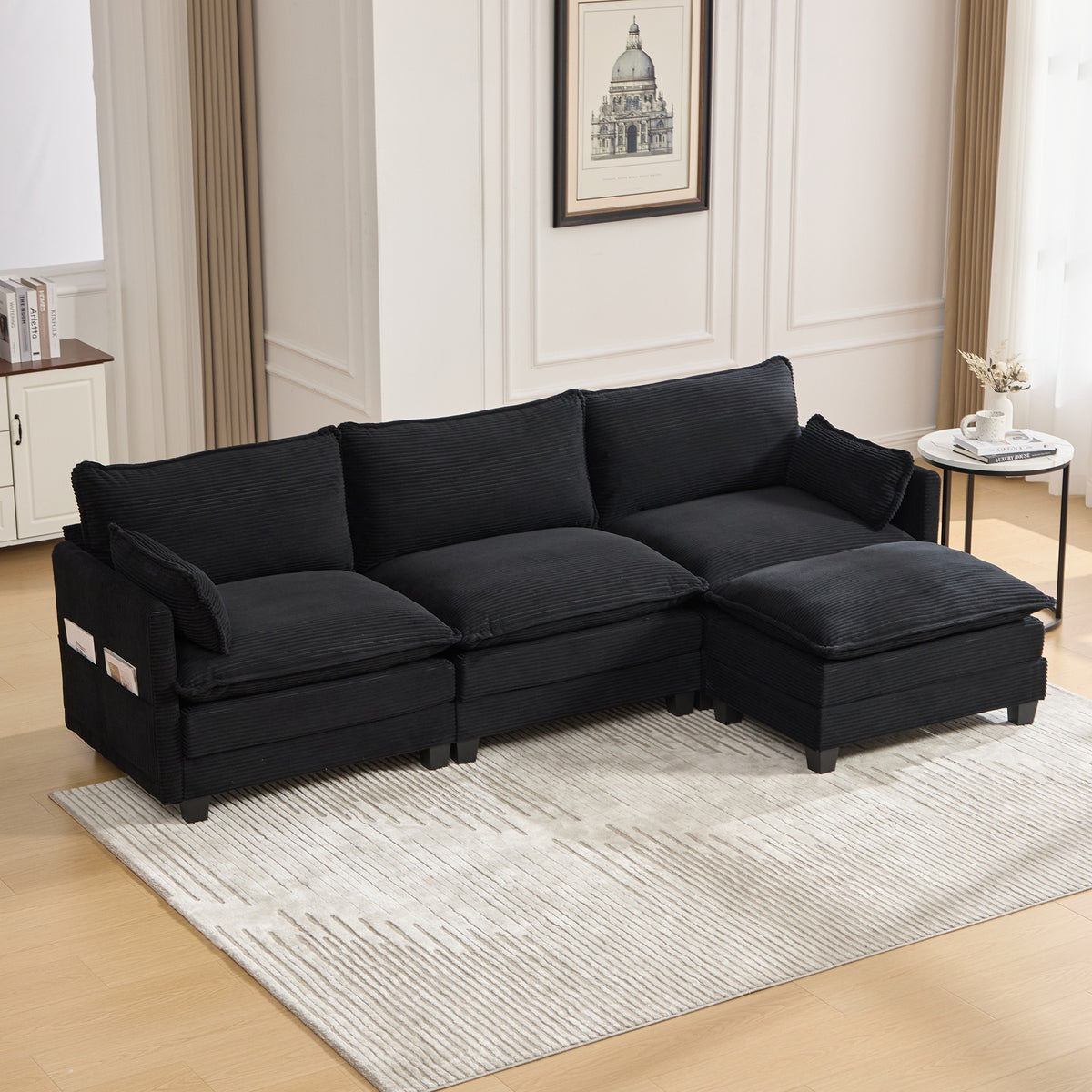 UNITED WE WIN  Oversized Modular Sectional Sofa with Movable Ottoman, 102 Inch 4 Seat Modern Corduroy Sofa Set, Convertible L Shaped Couch for Living Room and Office