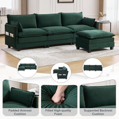 UNITED WE WIN  Oversized Modular Sectional Sofa with Movable Ottoman, 102 Inch 4 Seat Modern Corduroy Sofa Set, Convertible L Shaped Couch for Living Room and Office