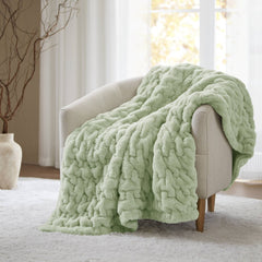 1 PC 50x60" Ruched Fur Throw Sage Green