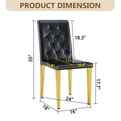 4-pack black PU dining chairs: ergonomic buckle backrest, 35 inches high, golden metal legs,Combines Comfort and Texture.Perfectly suitable for family dining rooms, hotel banquet halls,etc.W1151P29570