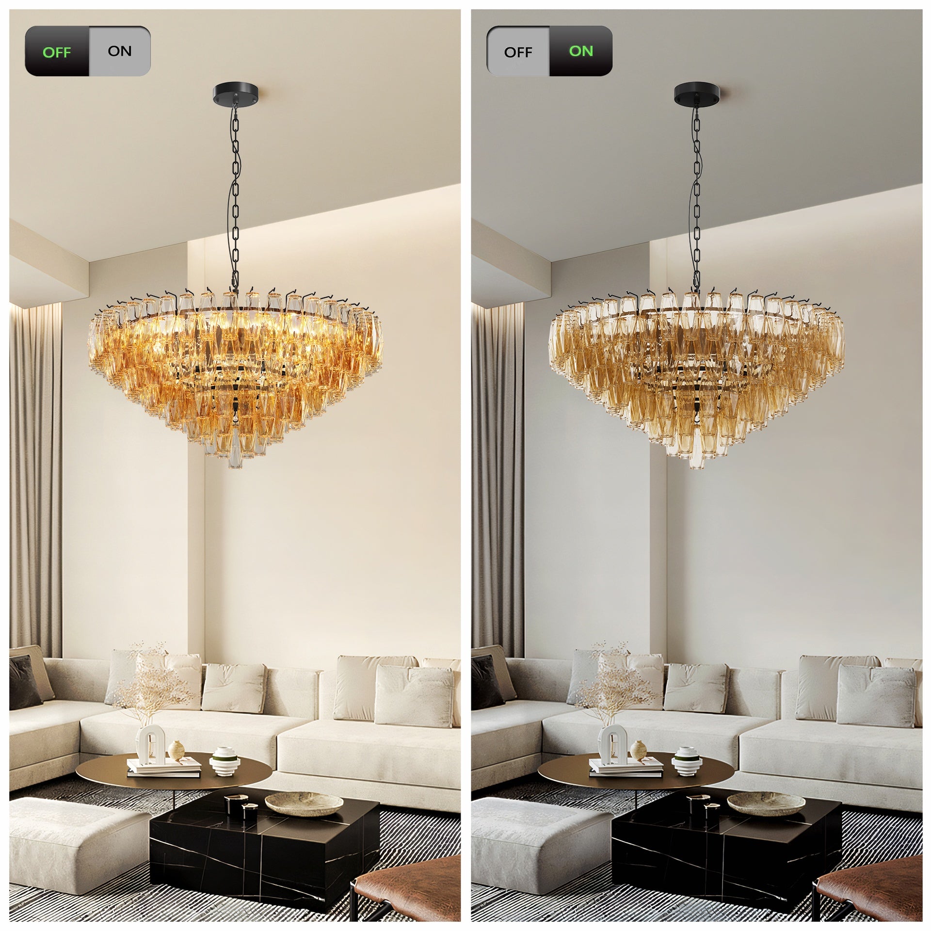 Modern Round Chandelier, 37" Extra Large Black Chandeliers for Dining Room, 14-Light with Tiered Smoke Glass Tubes Ceiling Light, Pendant Lighting Fixture for Living Room Bedroom Kitchen Island