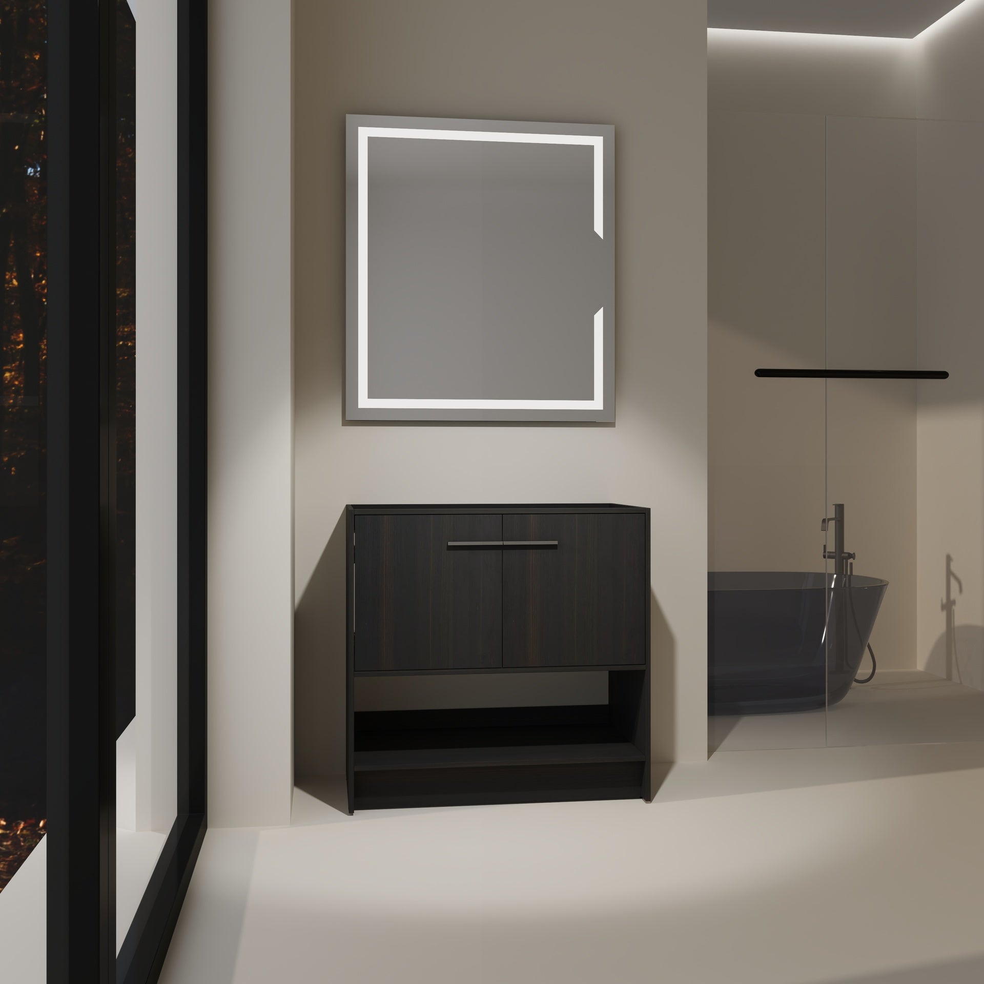 36" Bathroom Vanity, 2 Doors, Freestanding Bathroom Cabinet Vanity, Plywood (Excluding Sink)