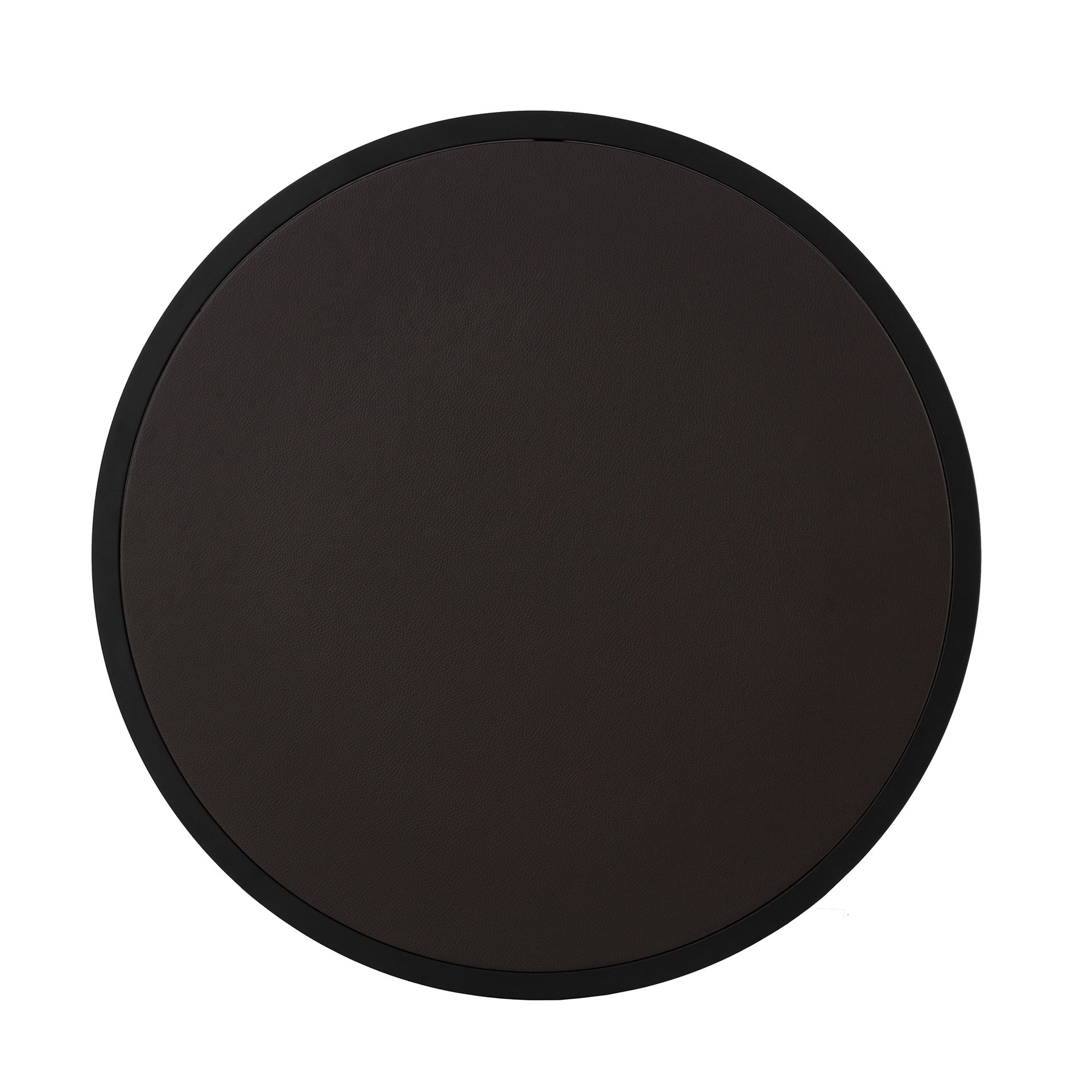 Modern Faux Leather Nesting Round Coffee Table with Black Metal Base,Accent Tea Table for Living Room Set of 2 -Dark Brown