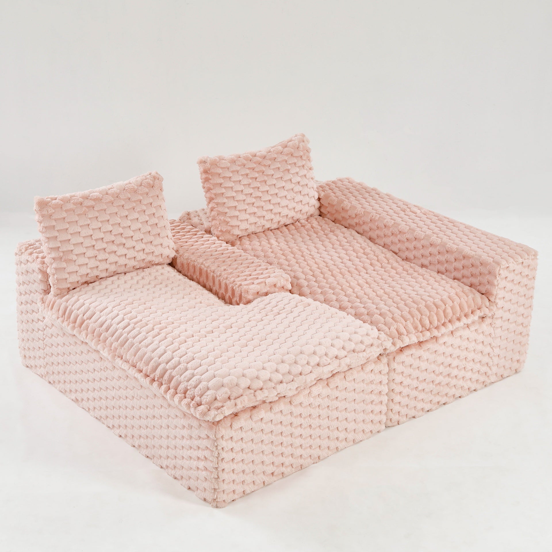Pink Turtle Velvet Versatile Sofa: Convertible Twin-Seat with Right Chaise Lounge (Plush Reclining Right Lounger for Comfort), Featuring Face-to-Face Seating, Switchable Between L-Shape and Straight