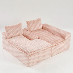 Pink Turtle Velvet Versatile Sofa: Convertible Twin-Seat with Right Chaise Lounge (Plush Reclining Right Lounger for Comfort), Featuring Face-to-Face Seating, Switchable Between L-Shape and Straight