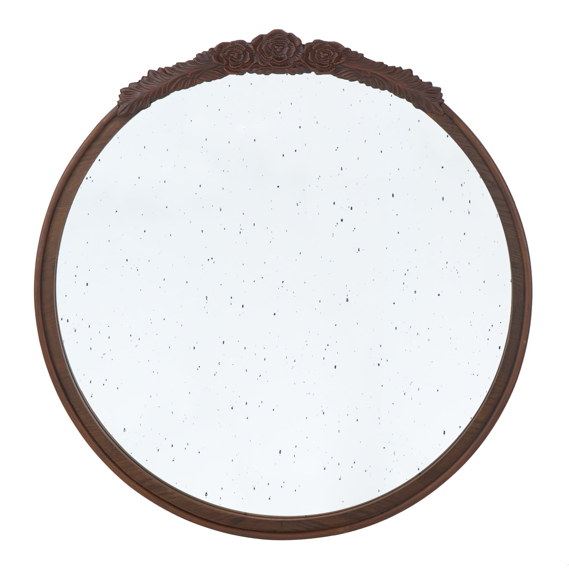 30"x30" Round Hand Carved Rose Antique Mirror Frame, Wall Mirror for Live space, Bathroom, Entryway Wall Décor(Brown)