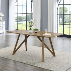 Darla 70"W Rectangular Walnut Oak Geometric Cross Base Dining Table