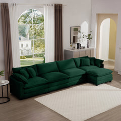 Corduroy Sofa -, Modern Upholstered 4 Seater with with 1 Footstool Corduroy Fabric Sofa , Office Living Room Apartment Comfort Sofa, Easy to Assemble with 2 Arm Pillows and 4 Throw Pillows