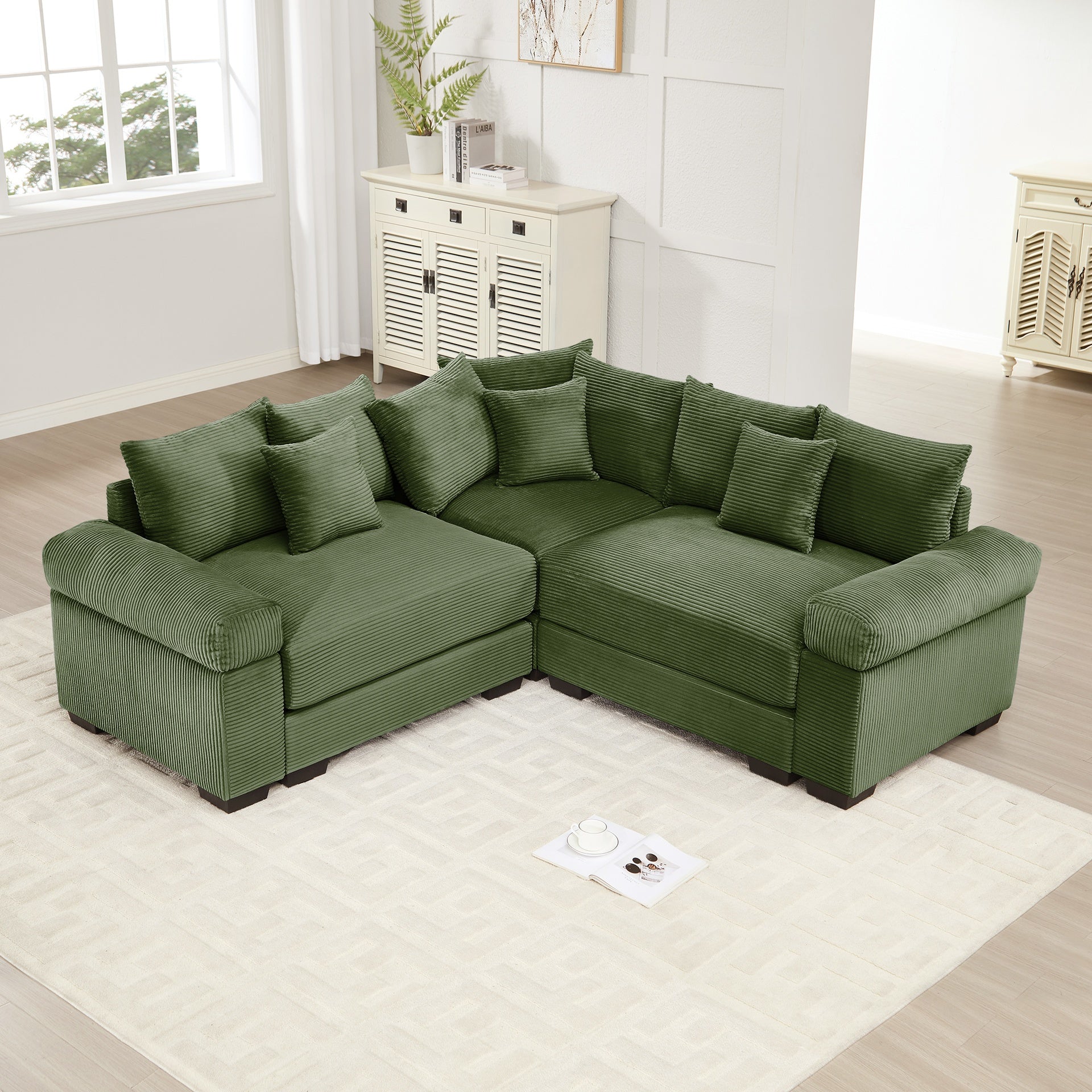 Oversized Cloud Modular Sectional Couch,Convertible Sectional Couches Deep Seat Extra-Wide Armrests, 10 Throw Pillows Premium Corduroy Fabric, Ergonomic Design,Easy Assembly, For Living Rooms,Green