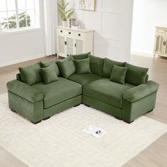 Oversized Cloud Modular Sectional Couch,Convertible Sectional Couches Deep Seat Extra-Wide Armrests, 10 Throw Pillows Premium Corduroy Fabric, Ergonomic Design,Easy Assembly, For Living Rooms,Green