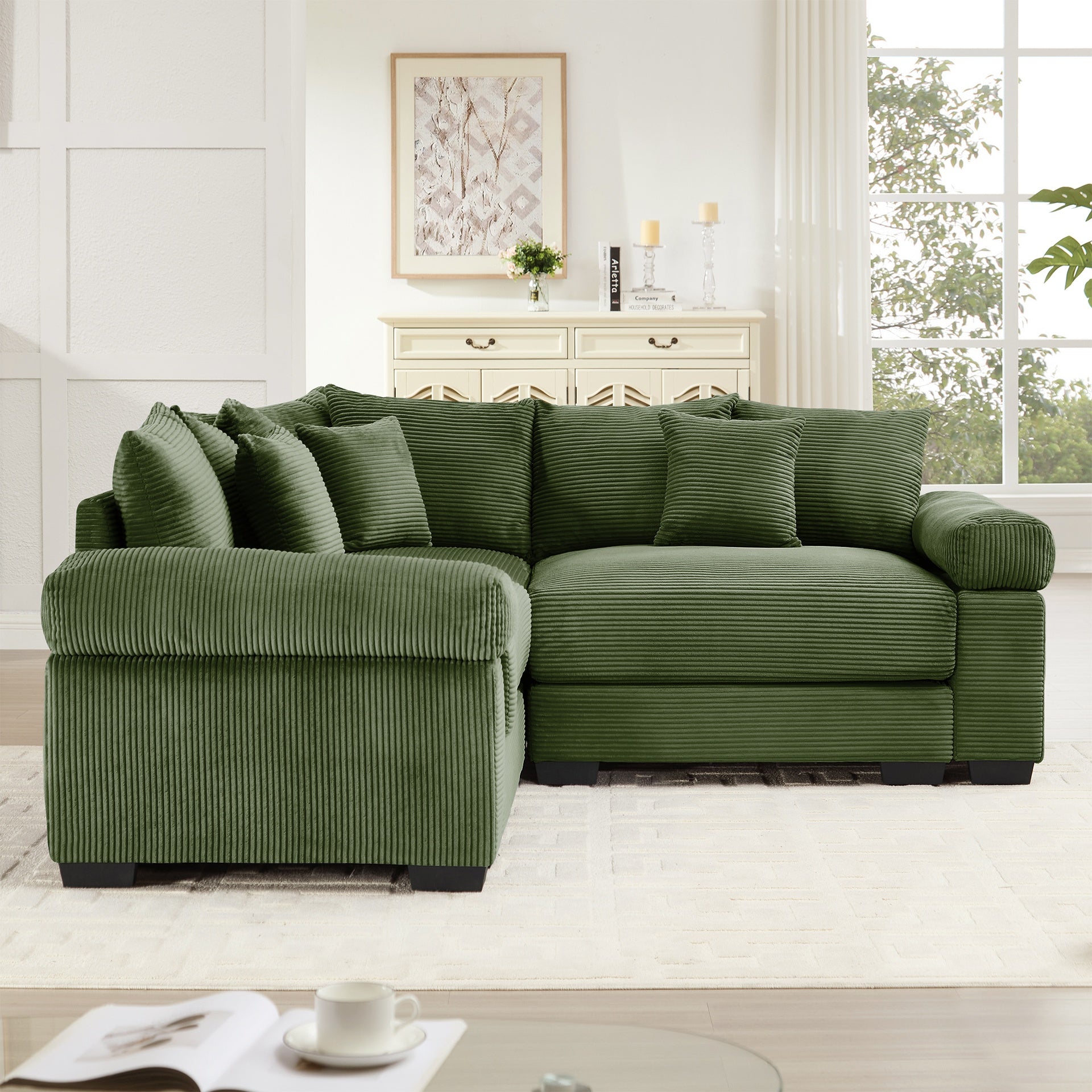 Oversized Cloud Modular Sectional Couch,Convertible Sectional Couches Deep Seat Extra-Wide Armrests, 10 Throw Pillows Premium Corduroy Fabric, Ergonomic Design,Easy Assembly, For Living Rooms,Green