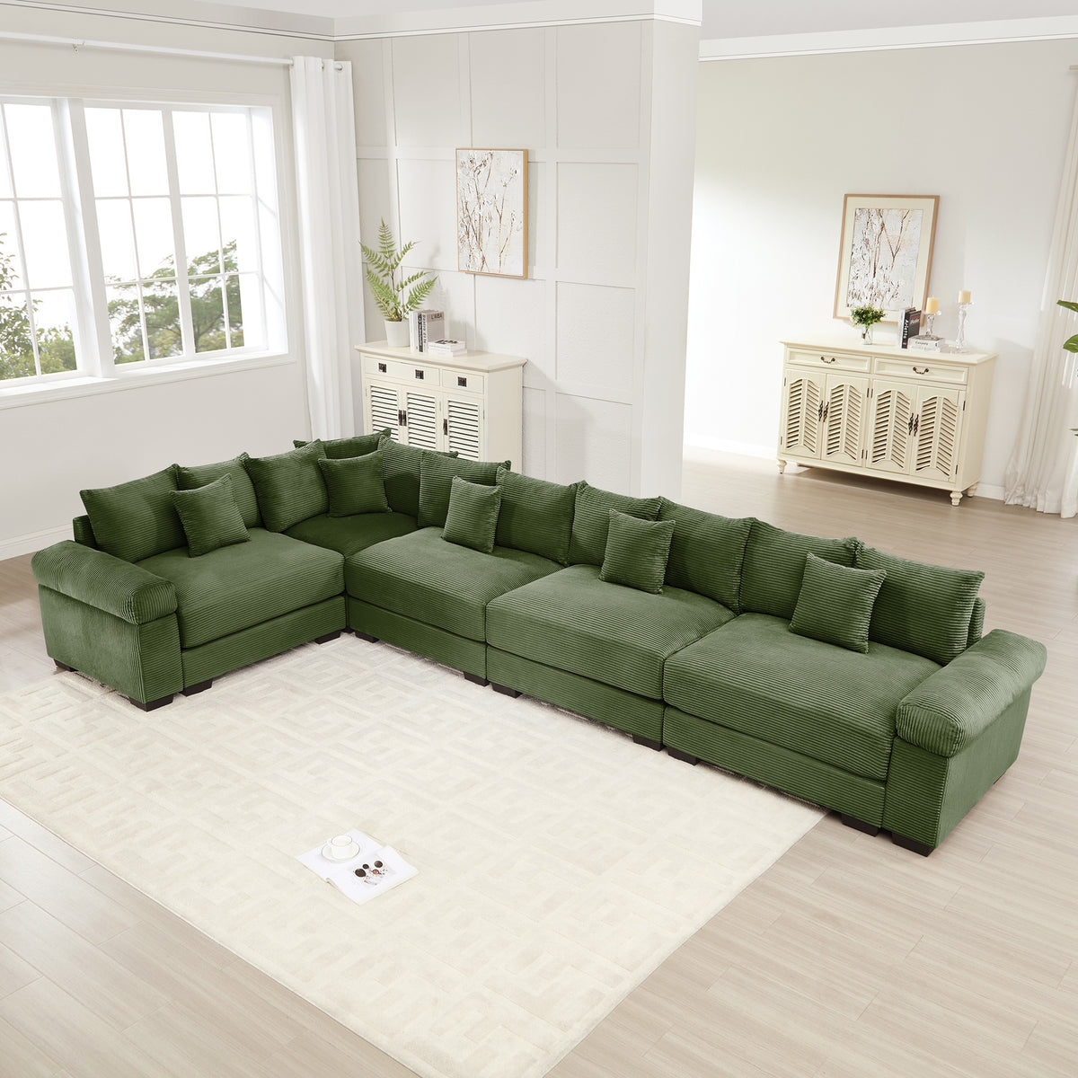 Oversized Cloud Modular Sectional Couch,Convertible Sectional Couches Deep Seat Extra-Wide Armrests, 18Throw Pillows Premium Corduroy Fabric, Ergonomic Design,Easy Assembly, For Study,Green