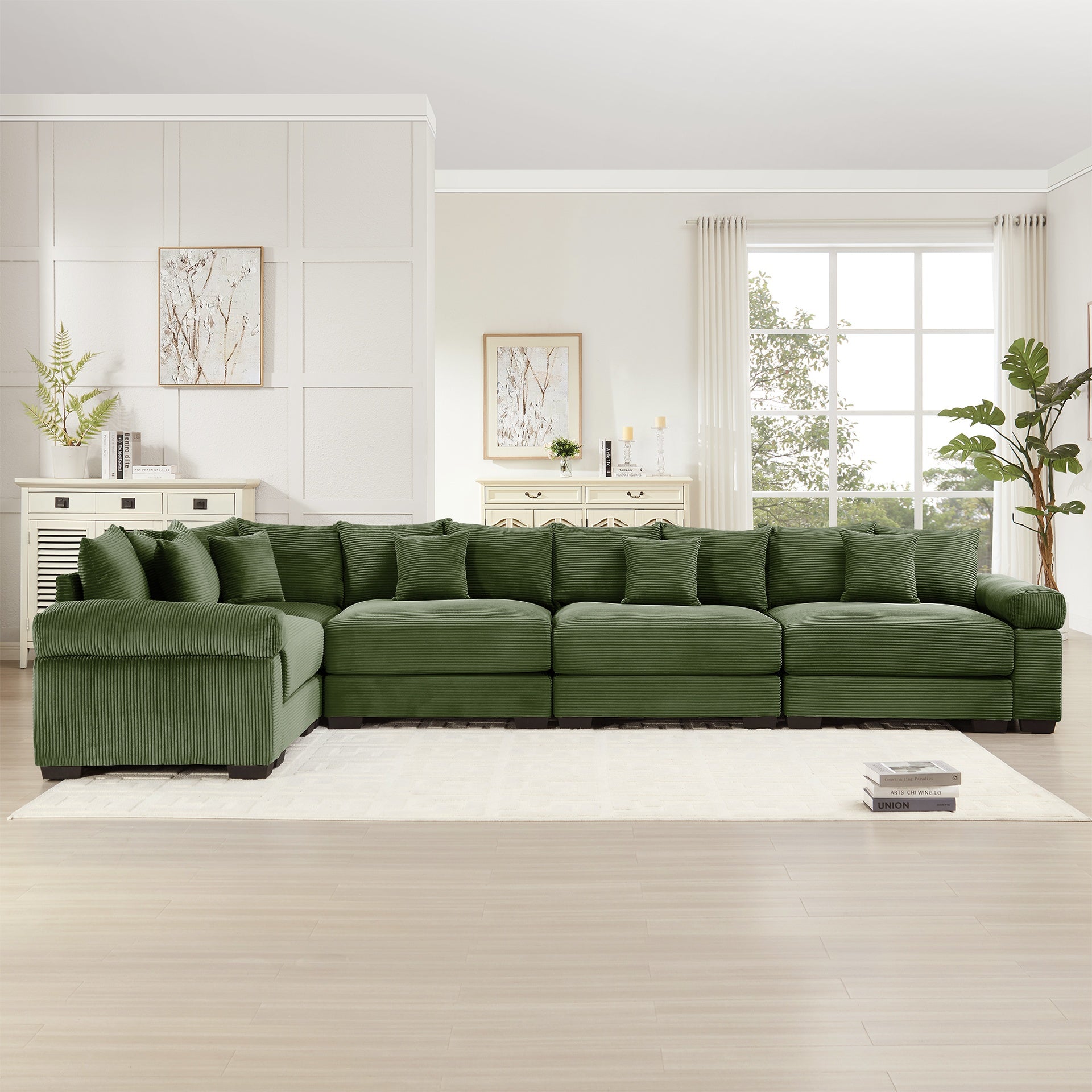 Oversized Cloud Modular Sectional Couch,Convertible Sectional Couches Deep Seat Extra-Wide Armrests, 18Throw Pillows Premium Corduroy Fabric, Ergonomic Design,Easy Assembly, For Study,Green