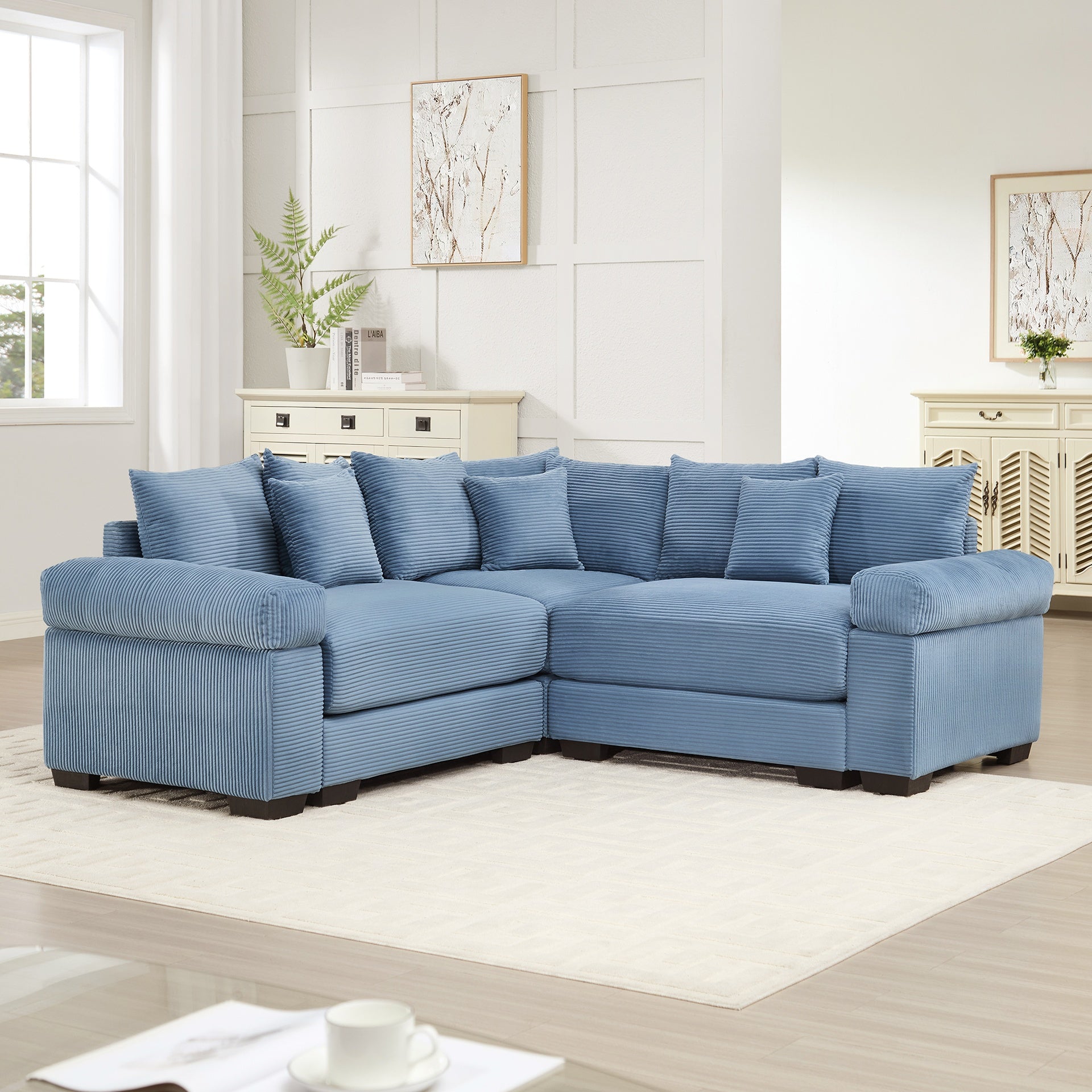 Oversized Cloud Modular Sectional Couch,Convertible Sectional Couches Deep Seat Extra-Wide Armrests, 10 Throw Pillows Premium Corduroy Fabric, Ergonomic Design,Easy Assembly, For Living Rooms,Blue