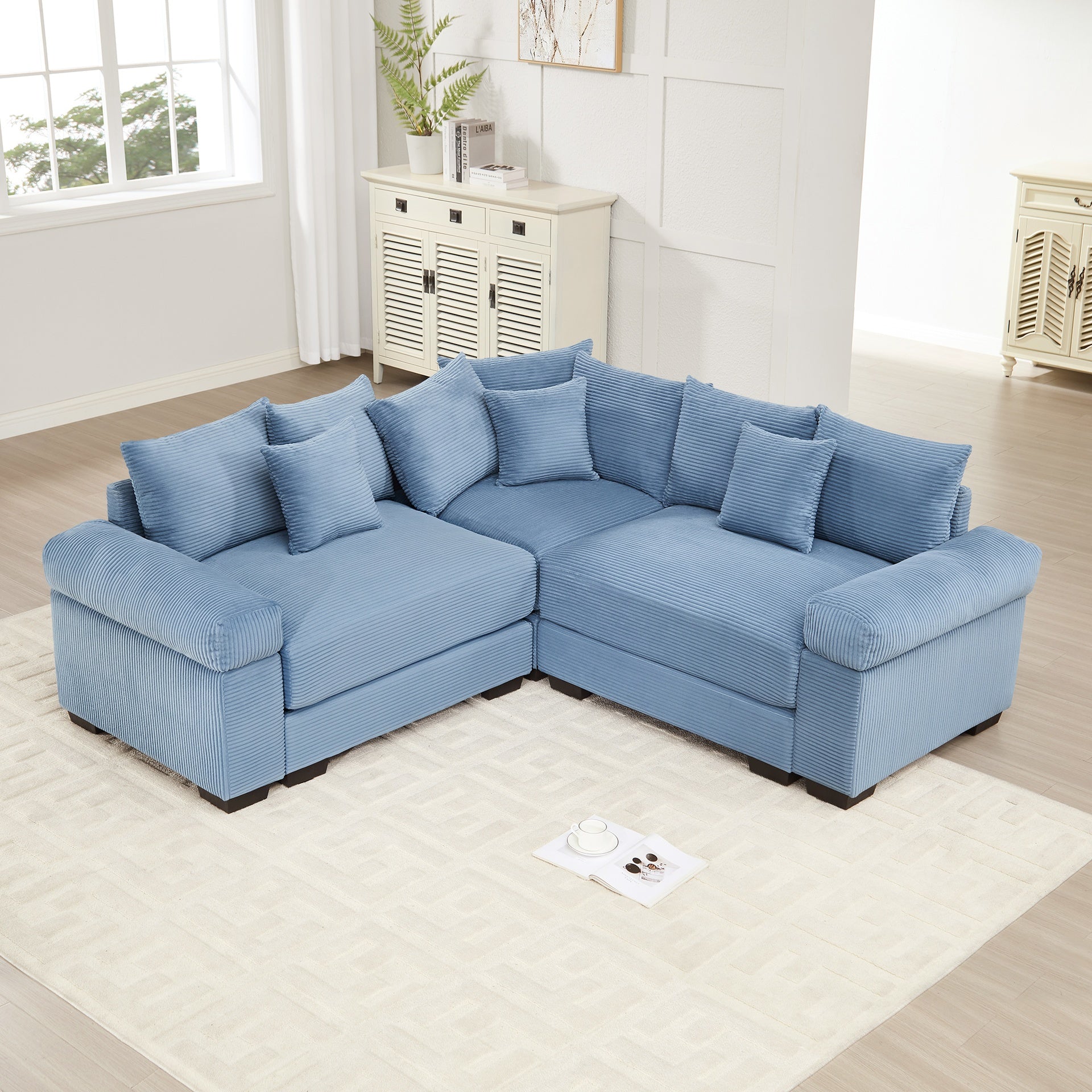 Oversized Cloud Modular Sectional Couch,Convertible Sectional Couches Deep Seat Extra-Wide Armrests, 10 Throw Pillows Premium Corduroy Fabric, Ergonomic Design,Easy Assembly, For Living Rooms,Blue