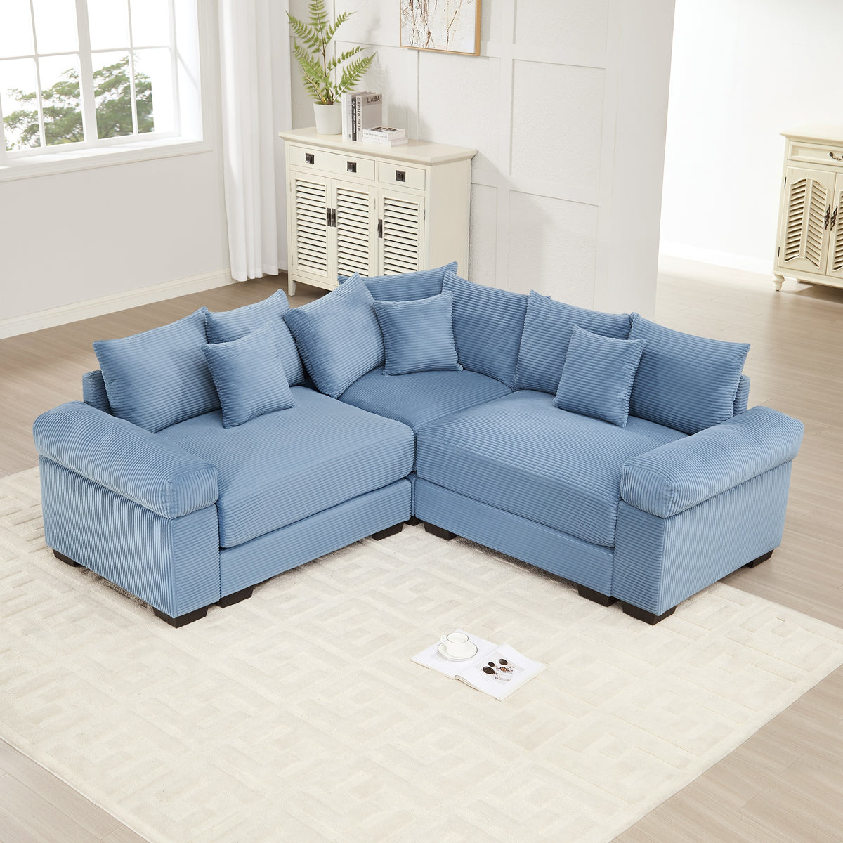 Oversized Cloud Modular Sectional Couch,Convertible Sectional Couches Deep Seat Extra-Wide Armrests, 10 Throw Pillows Premium Corduroy Fabric, Ergonomic Design,Easy Assembly, For Living Rooms,Blue