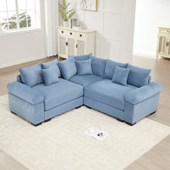 Oversized Cloud Modular Sectional Couch,Convertible Sectional Couches Deep Seat Extra-Wide Armrests, 10 Throw Pillows Premium Corduroy Fabric, Ergonomic Design,Easy Assembly, For Living Rooms,Blue