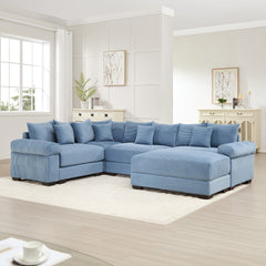 Oversized Cloud Modular Sectional Couch, Convertible Sectional Couches,Extra-Thick Armrests  With An Ottoman,Premium Corduroy Fabric,Ergonomic Design, Easy Assembly,For Living Rooms bedroom,Blue