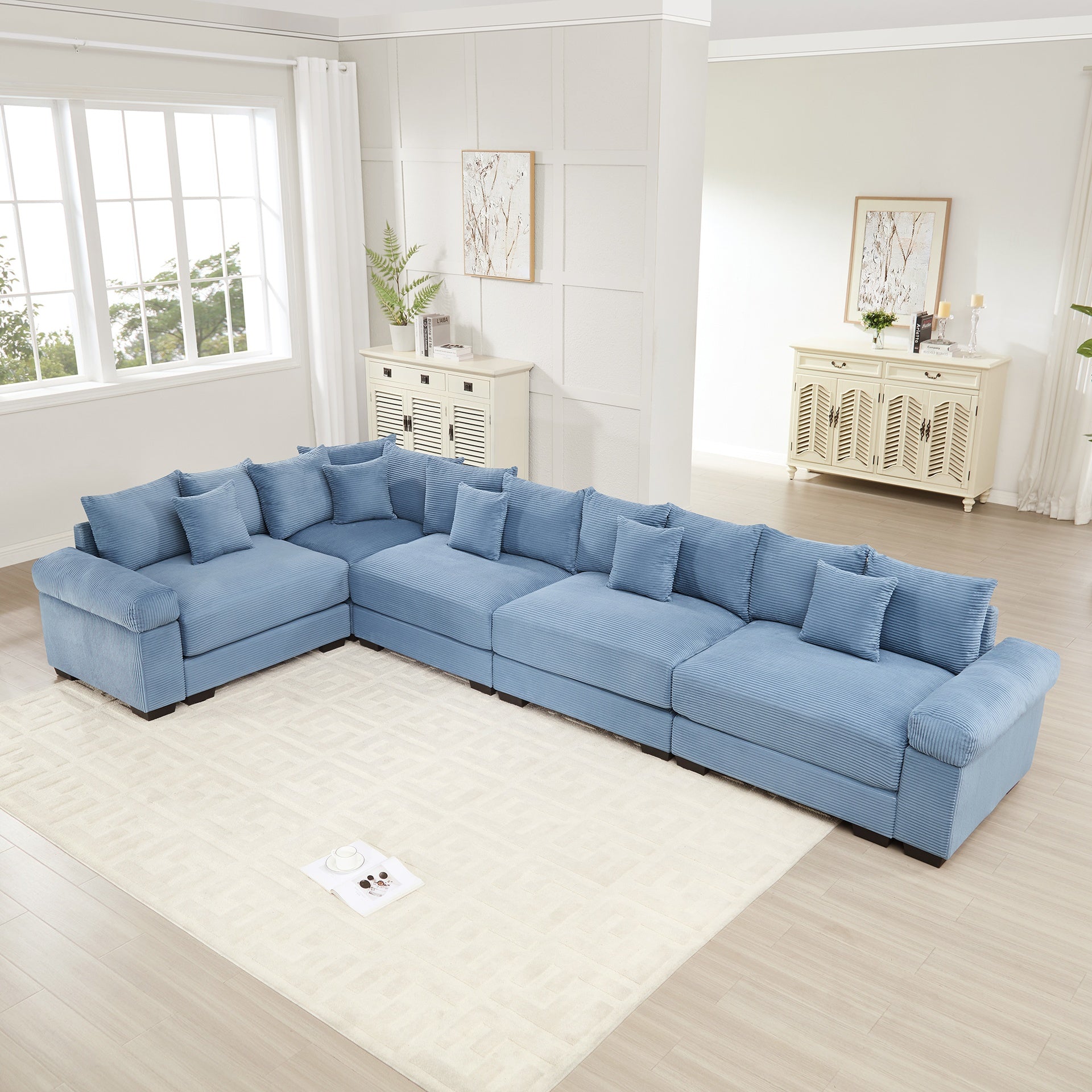 Oversized Cloud Modular Sectional Couch,Convertible Sectional Couches Deep Seat Extra-Wide Armrests, 18Throw Pillows Premium Corduroy Fabric, Ergonomic Design,Easy Assembly, For Study,Blue