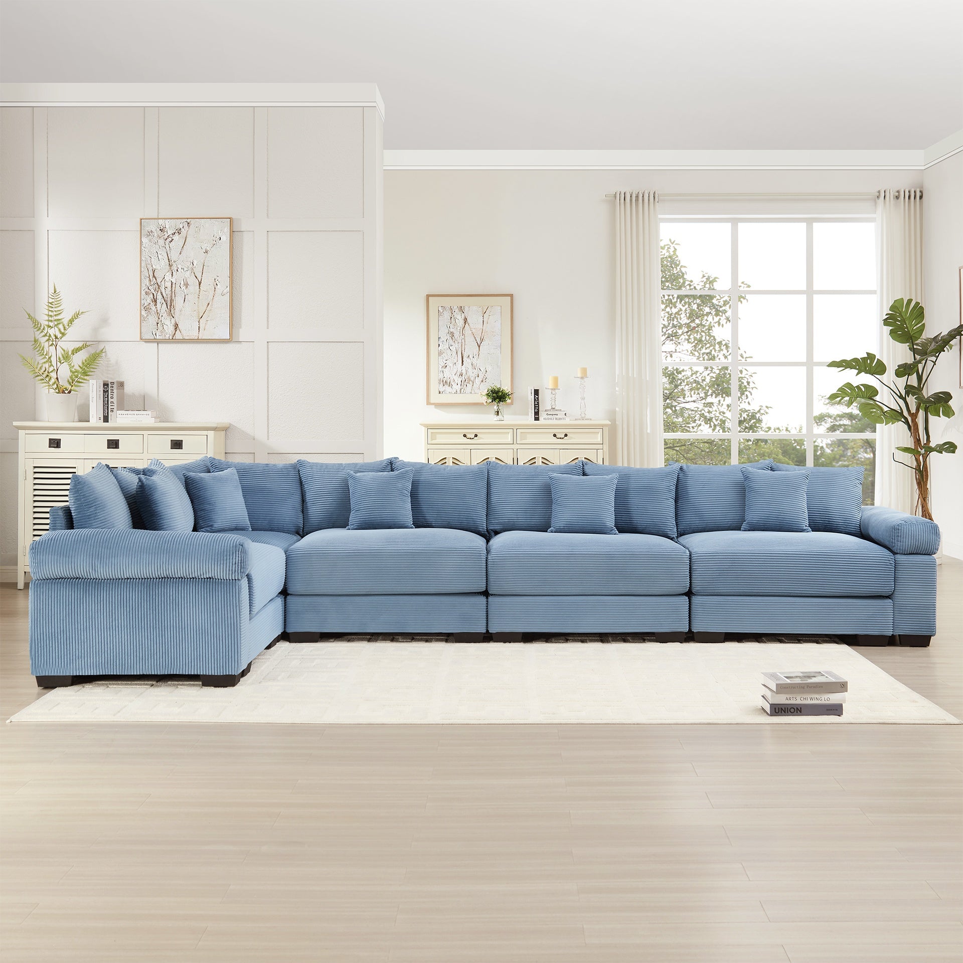 Oversized Cloud Modular Sectional Couch,Convertible Sectional Couches Deep Seat Extra-Wide Armrests, 18Throw Pillows Premium Corduroy Fabric, Ergonomic Design,Easy Assembly, For Study,Blue