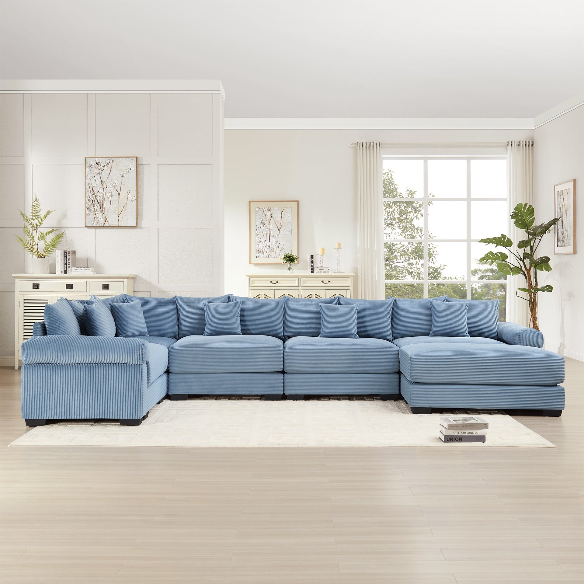 Oversized Cloud Modular Sectional Couch, Convertible Sectional Couches,Extra-Wide Armrests With An Ottoman,Premium Corduroy Fabric, Ergonomic Design,Easy Assembly,For Living Rooms Study,Blue