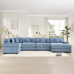Oversized Cloud Modular Sectional Couch, Convertible Sectional Couches,Extra-Wide Armrests With An Ottoman,Premium Corduroy Fabric, Ergonomic Design,Easy Assembly,For Living Rooms Study,Blue