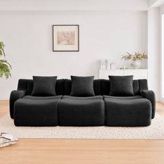 Three-Seat Boneless Sofa High-Quality Teddy Fabric ,No assembly required Curved armrest Anti-slip Design  Ergonomic design, Assembly Chaise  32D High Density Sponge living rooms media rooms,Black