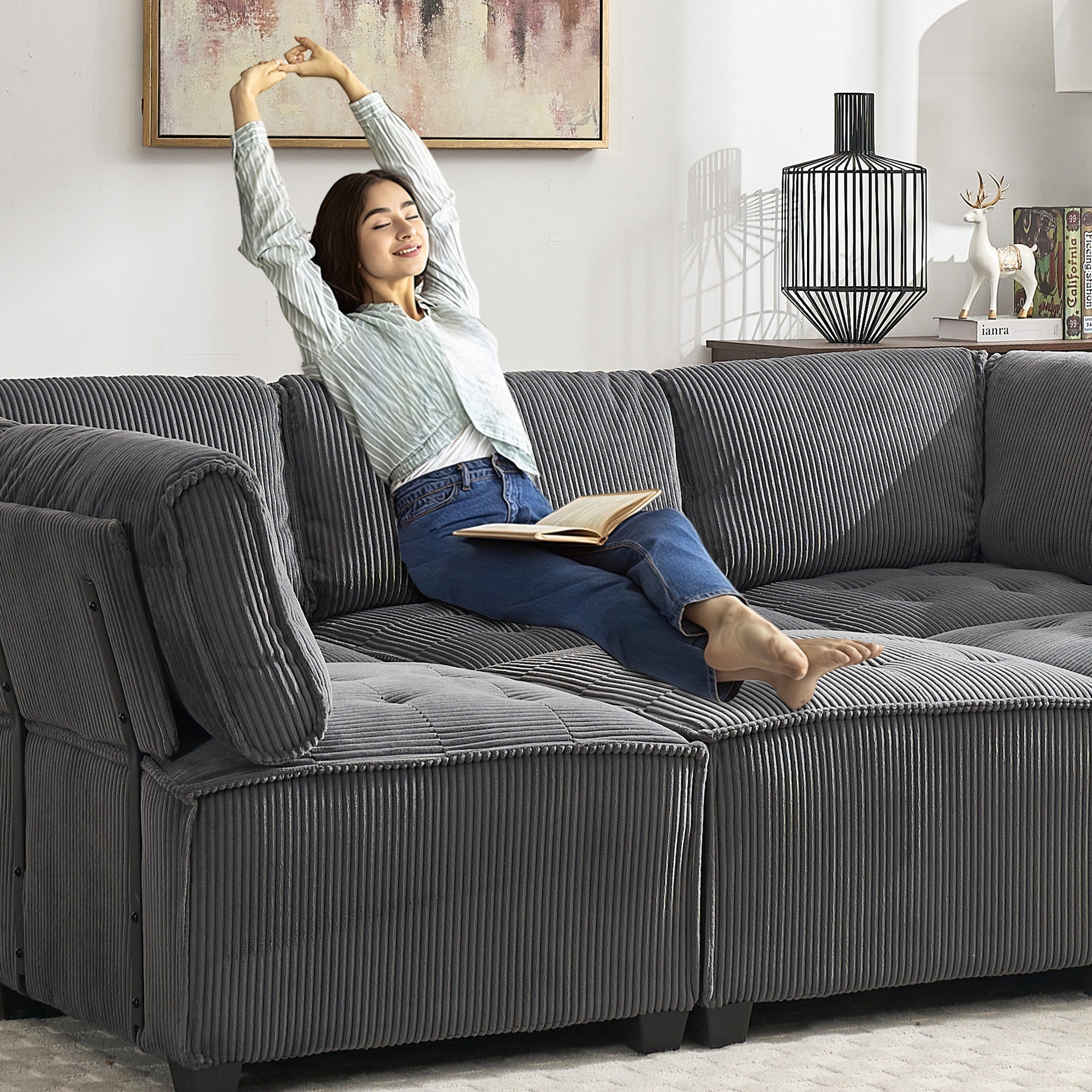 UNITED WE WIN Modular Sectional Sofa U Shaped Modular Couch with Reversible Chaise Modular Sofa Sectional Couch,6- Seat Convertible Sofa,Fit for Living Room