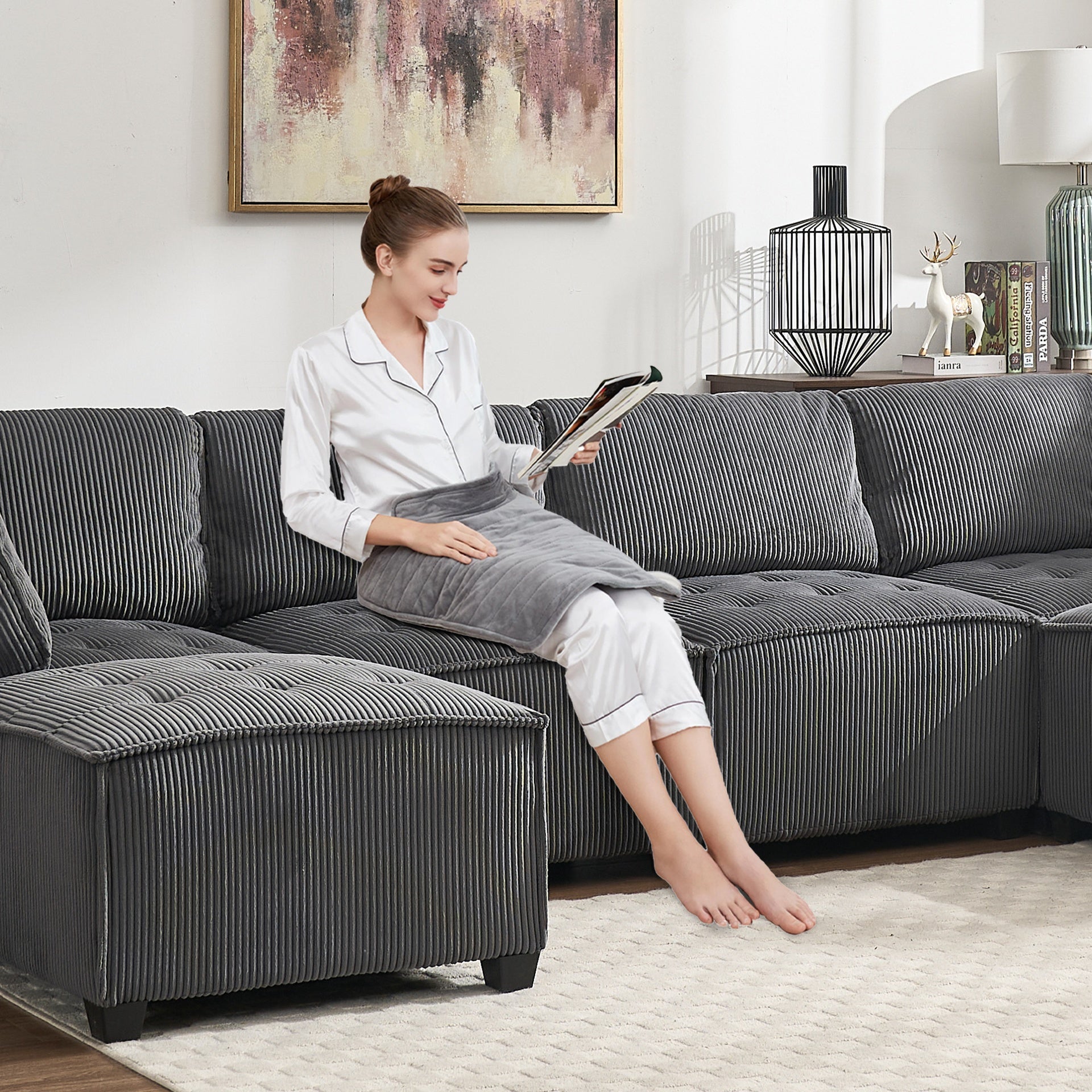 UNITED WE WIN Modular Sectional Sofa U Shaped Modular Couch with Reversible Chaise Modular Sofa Sectional Couch,6- Seat Convertible Sofa,Fit for Living Room