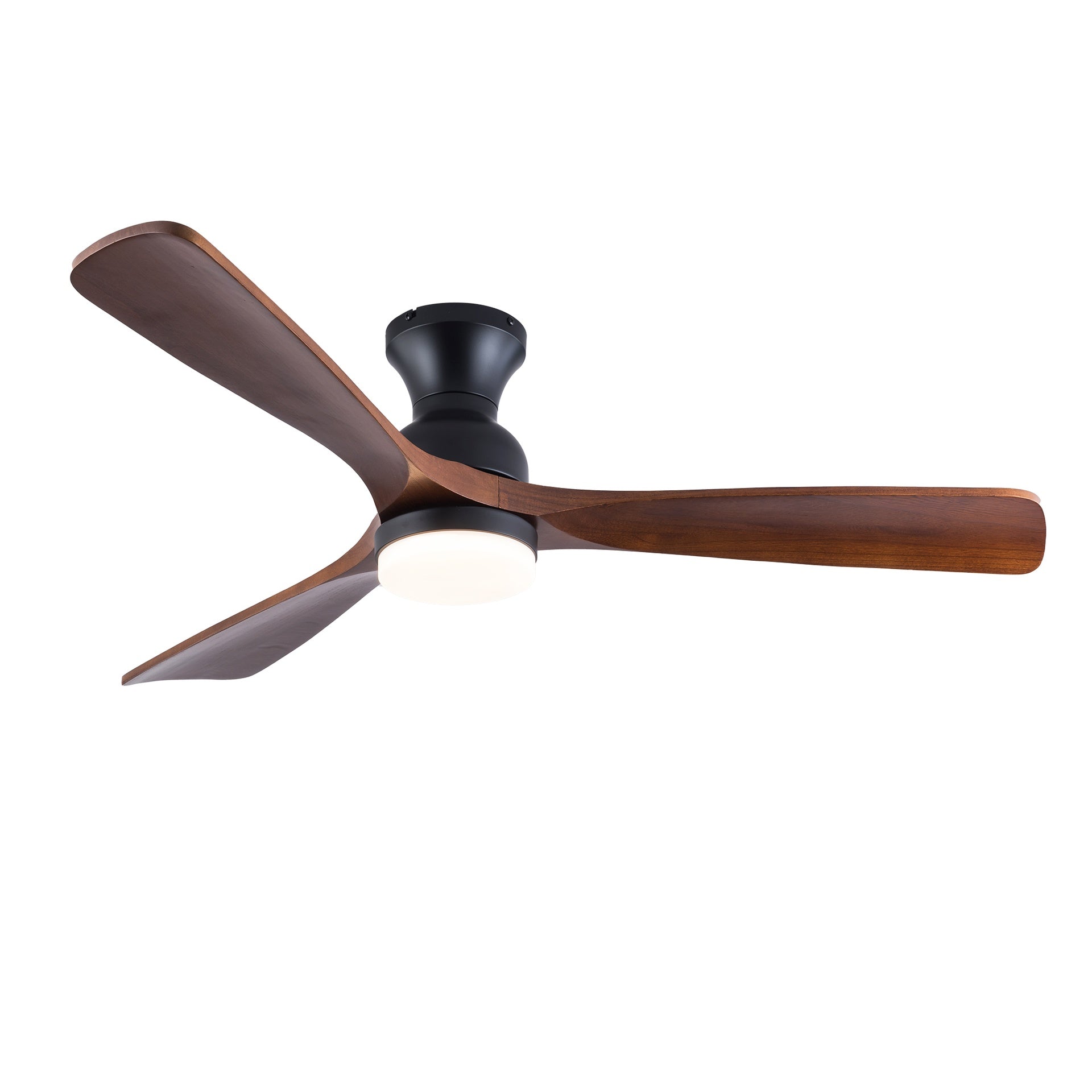 Hot sales 52 Inch Modern Black Ceiling Fans With Lights,  3 Color Dimmable LED, 3 Solide Wood Blades Ceiling Fan with Remote Control Reversible DC Motor