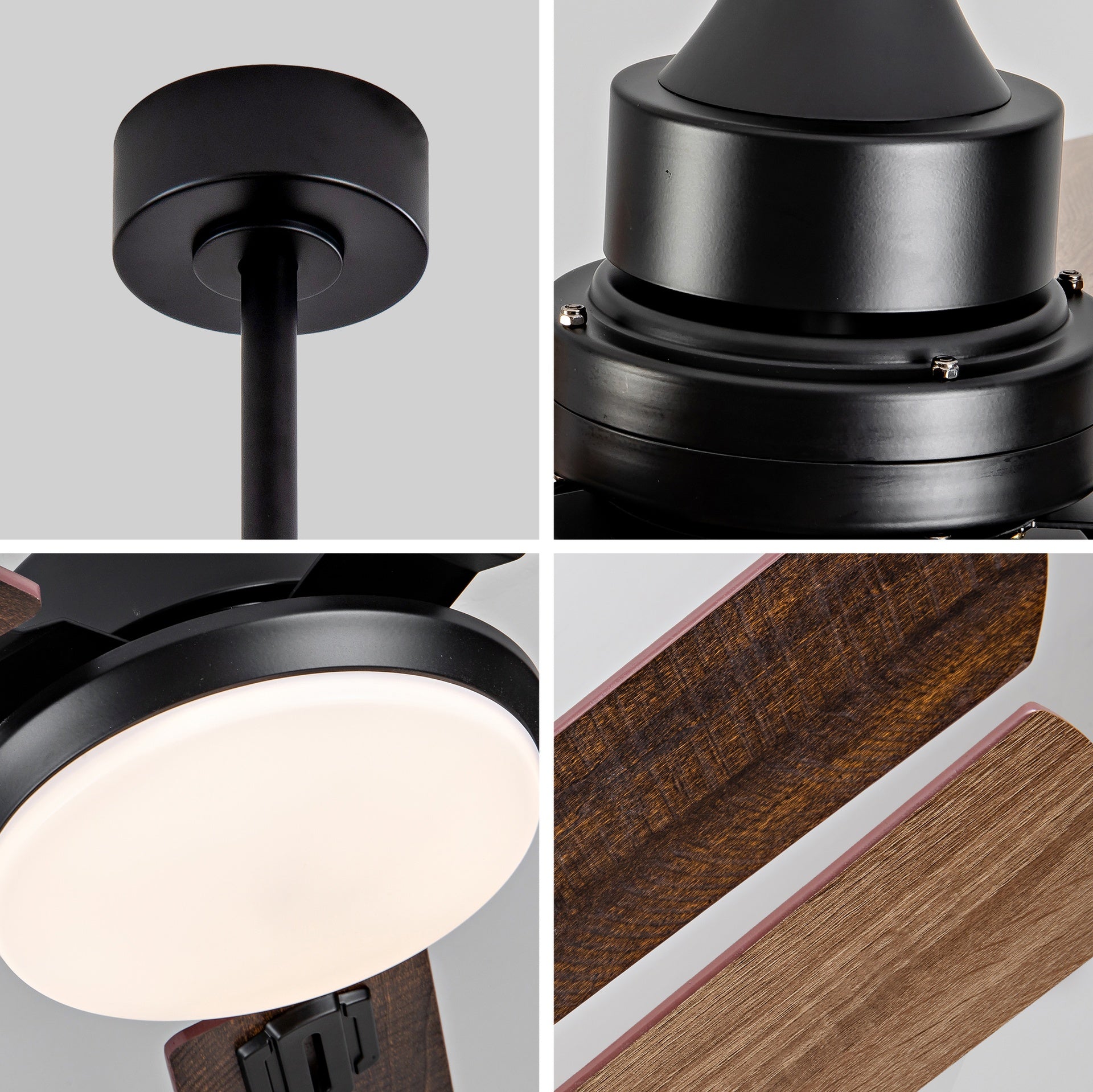 Smart 52" Indoor/Outdoor Ceiling Fan with Light, Dual Finish Black/Walnut 6-Blade, Remote & APP Control, Dimmable LED, 6-Speed Quiet DC Motor, Reversible