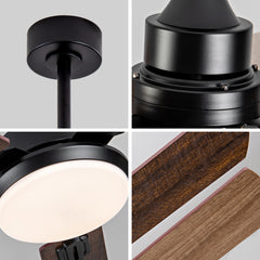 Smart 52" Indoor/Outdoor Ceiling Fan with Light, Dual Finish Black/Walnut 6-Blade, Remote & APP Control, Dimmable LED, 6-Speed Quiet DC Motor, Reversible