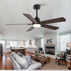 Smart 52" Indoor/Outdoor Ceiling Fan with Light, Dual Finish Black/Walnut 6-Blade, Remote & APP Control, Dimmable LED, 6-Speed Quiet DC Motor, Reversible