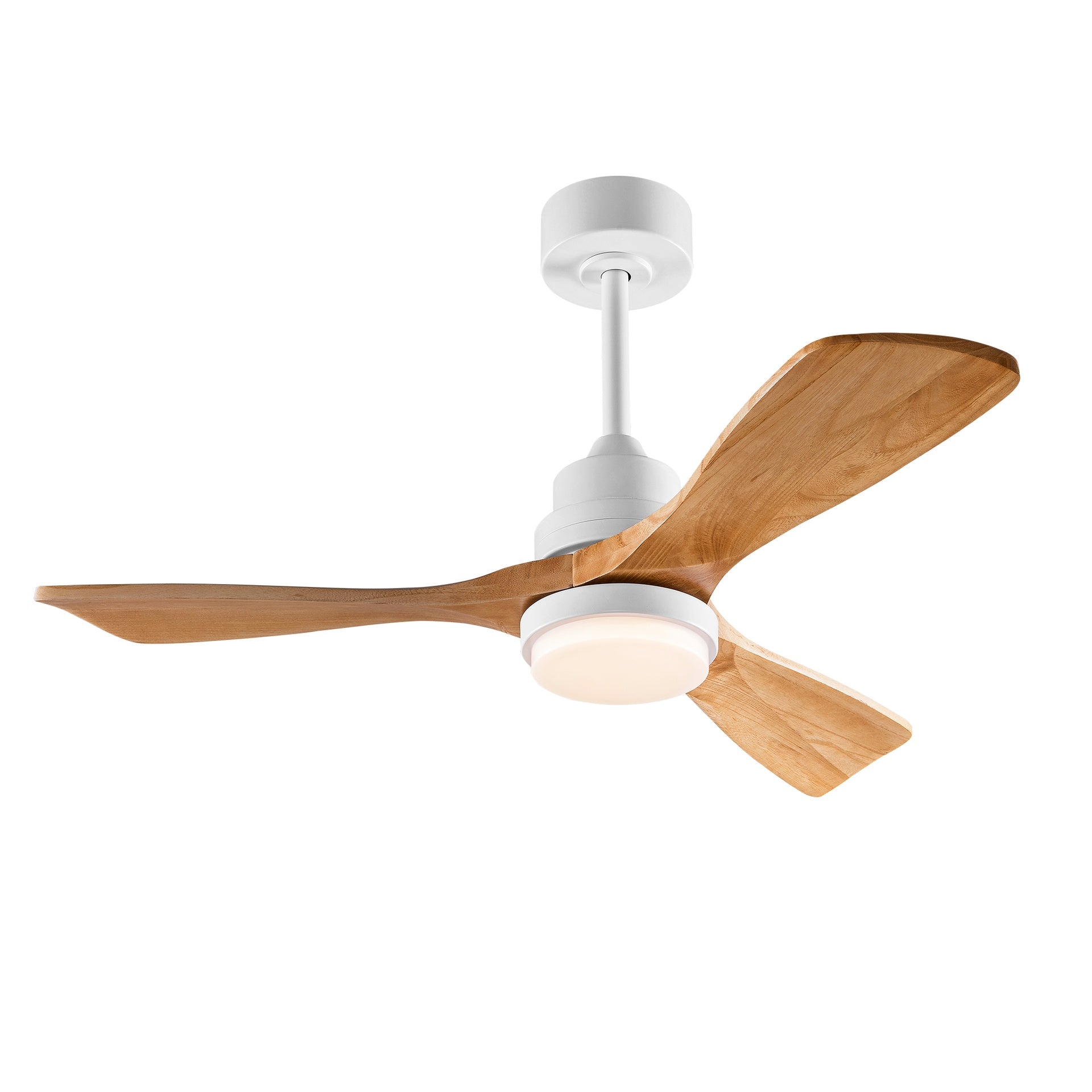 Hot sales 42 Inch Modern Ceiling Fan With 3 Color Dimmable 3 Solide Wood Blades Remote Control Reversible DC Motor With Led Light