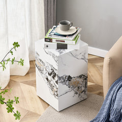 Elevate your living space with this modern MDF coffee table, which showcases white marble textured patterns. It is characterized by stylish design.11.81x11.81x19.69 inches,W1151119519