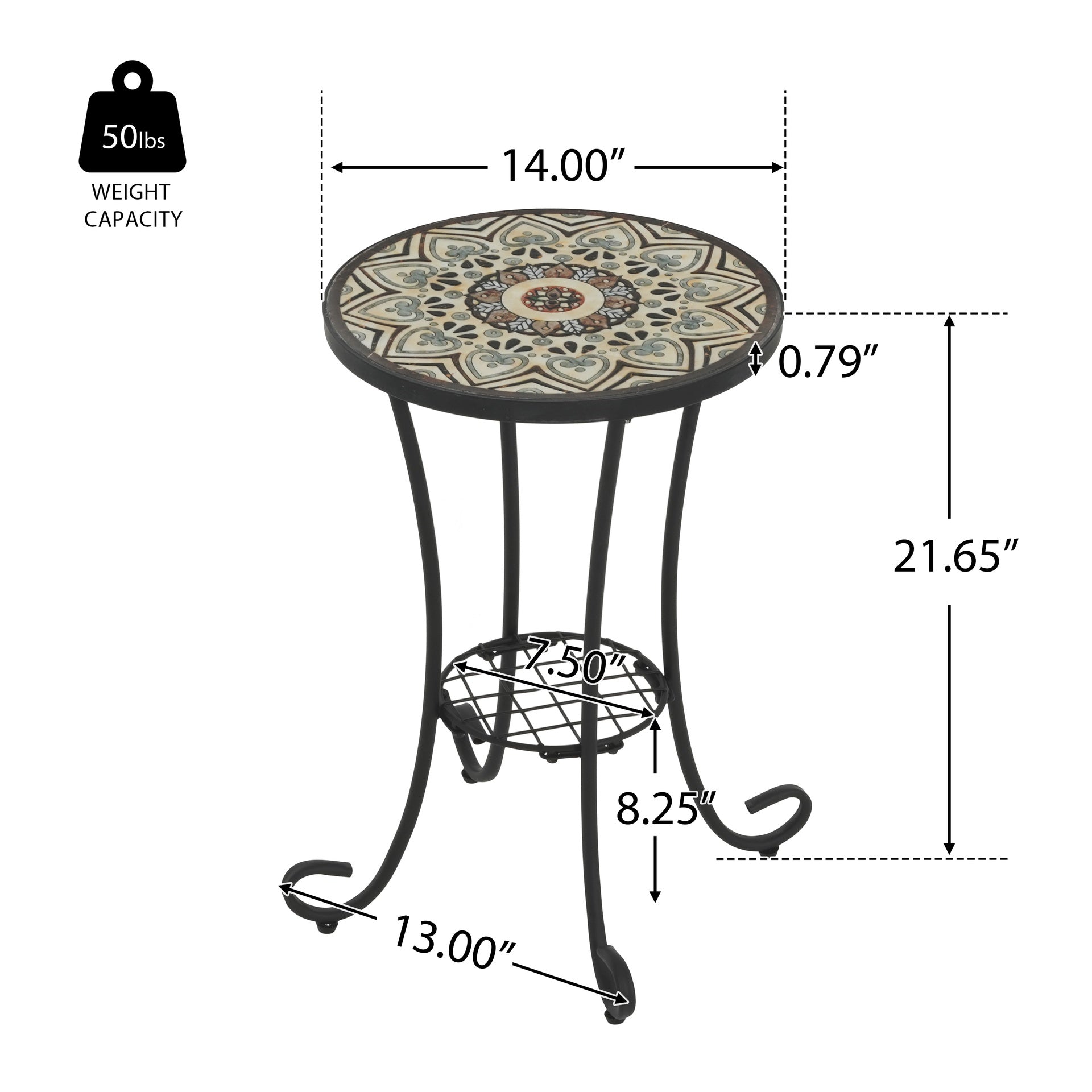 Patio Side Table with Shelf,Brown+Black