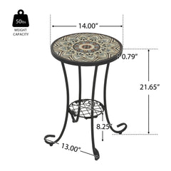 Patio Side Table with Shelf,Brown+Black